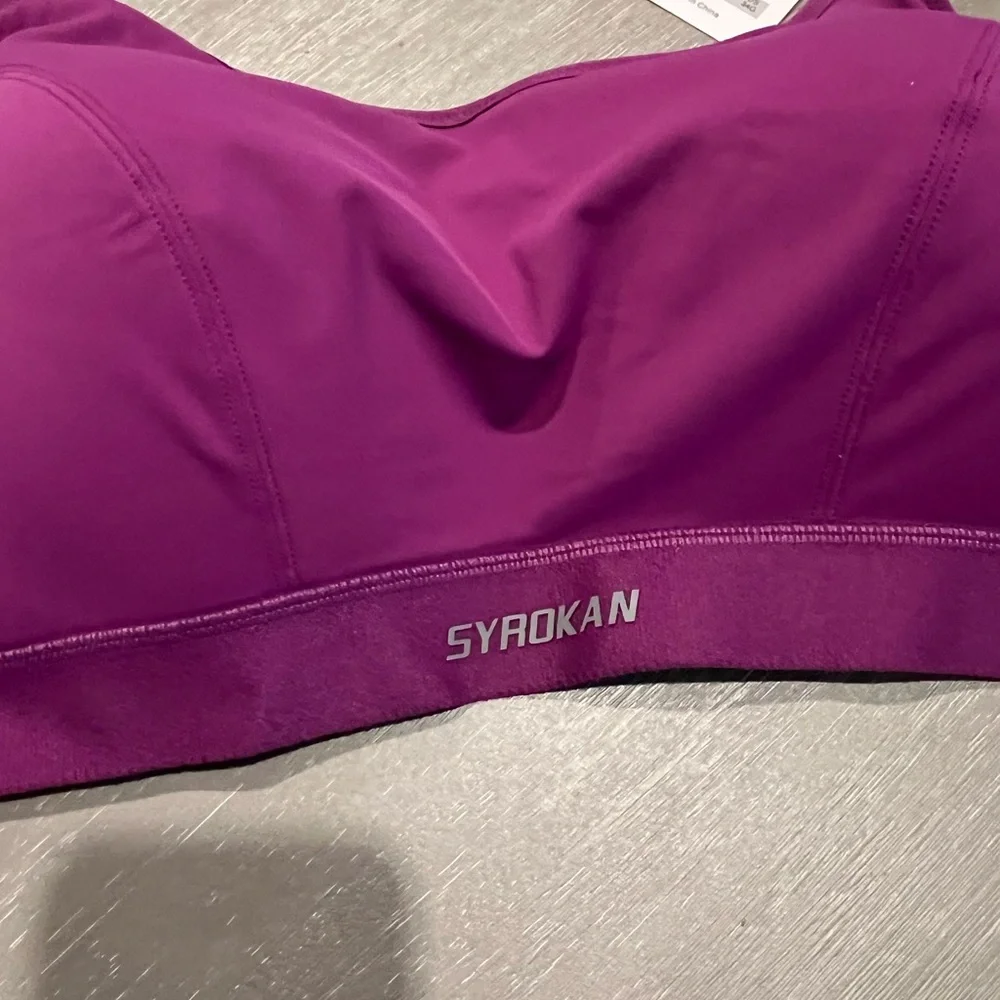 SYROKAN new purple Front adjustable padded sports bra work out bra women’s 34G - Picture 5 of 13